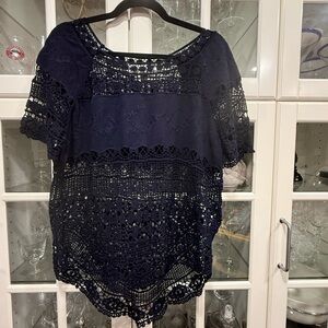 Deletta Navy Blue Lace Blouse